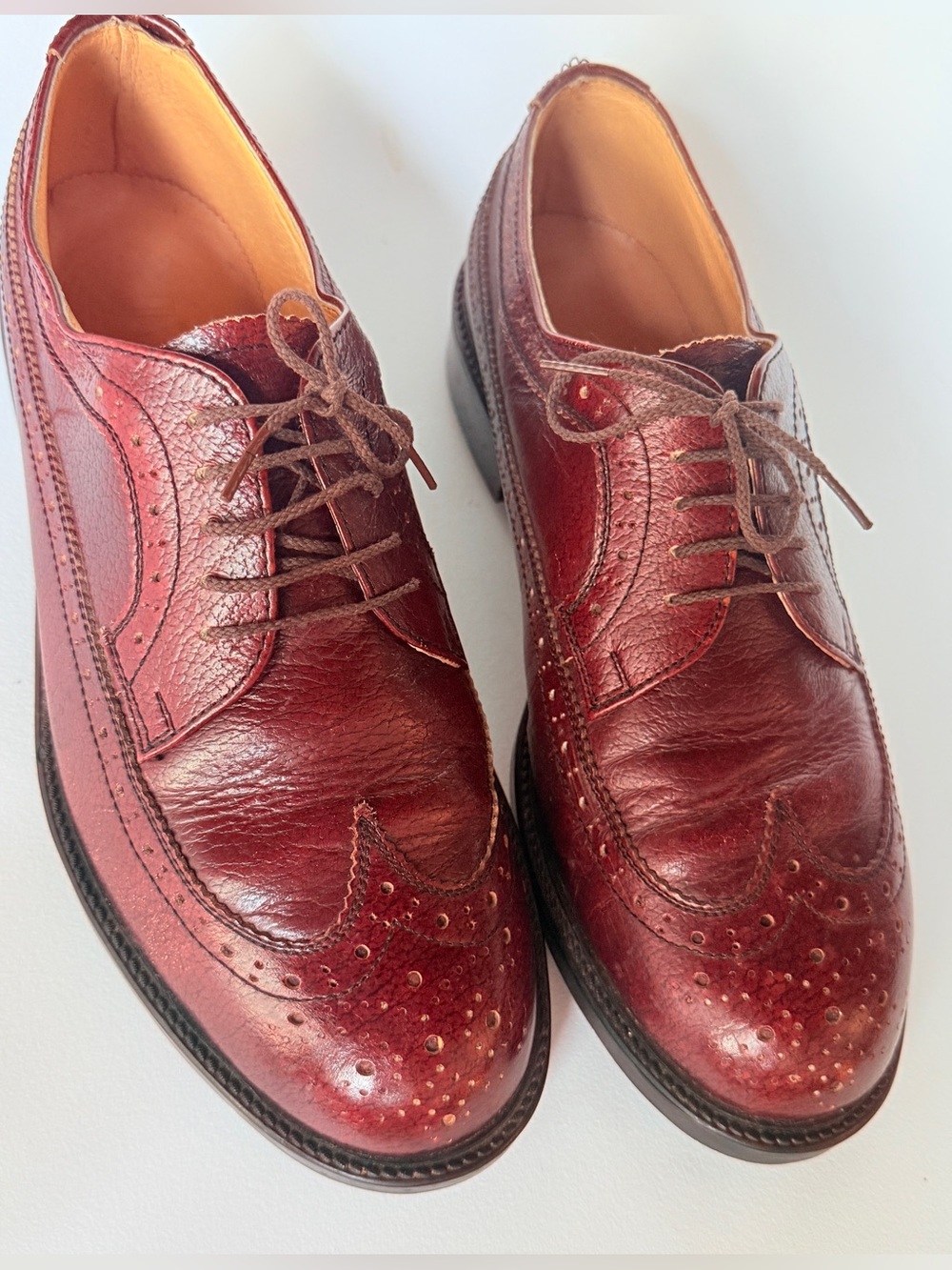 Women’s Burgundy Leather Wingtip Brogue Oxford Shoes Wide 25 EEE IVY